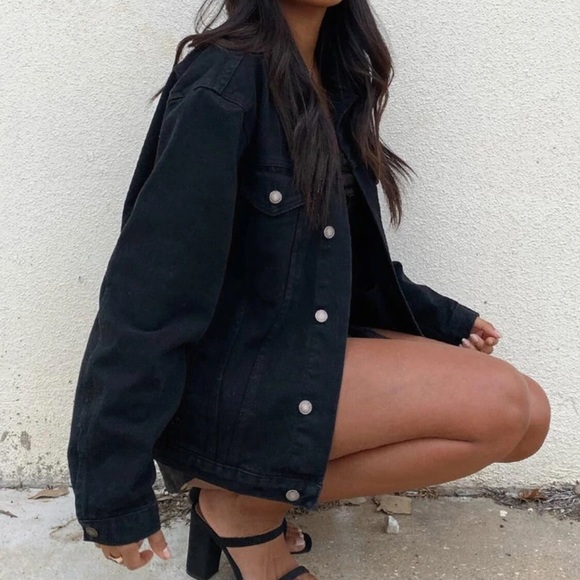 Princess Polly Phoenix Denim Jacket in Black - Picture 1 of 11